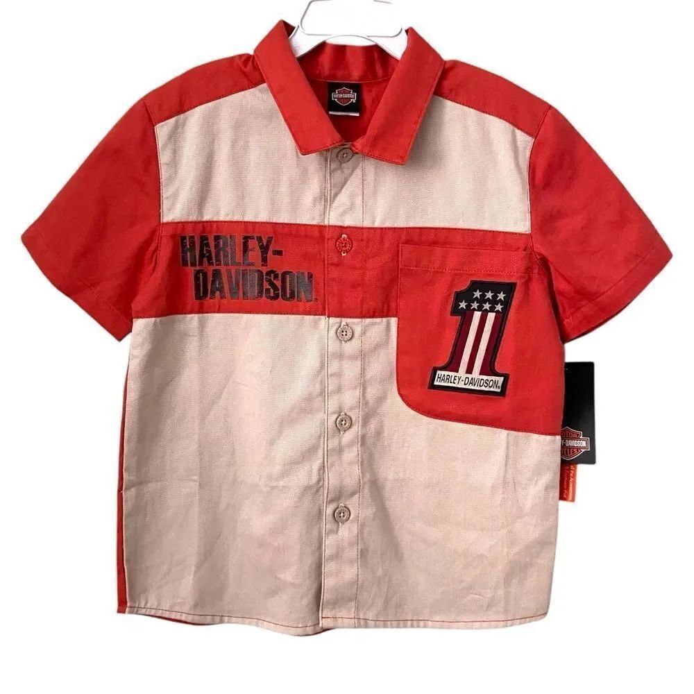 NWT Harley-Davidson Wheels on Steel Live to Ride Kids Red and Cream Shirt in 6